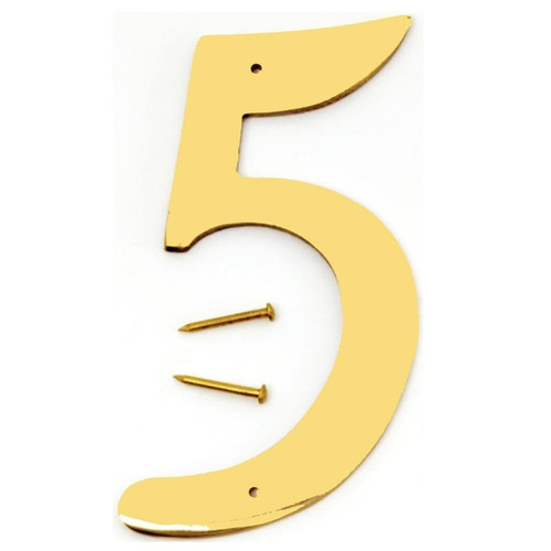 House Number- Solid Brass- Prestige- 4" High- "5"- Polished Finish