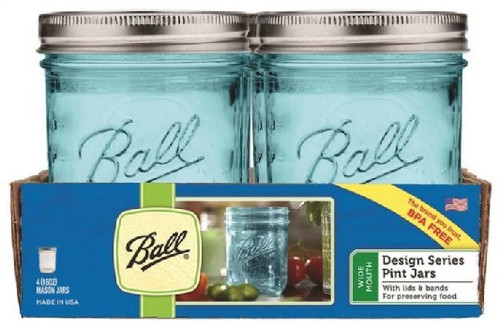 Ball- Canning Jar- Pint- Regular Mouth- Blue- 4 Pack