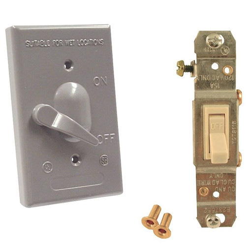Outdoor Cover Switch Plate- 1 Gang- Includes SPST Toggle Switch- Gray