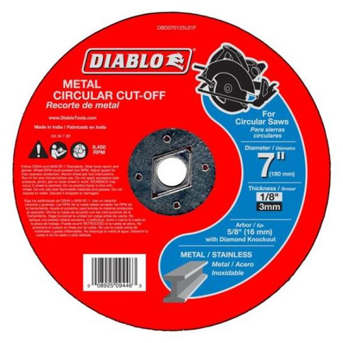 Cutoff Wheel- Metal-  7" x 1/8"- 5/8" Arbor- Diablo