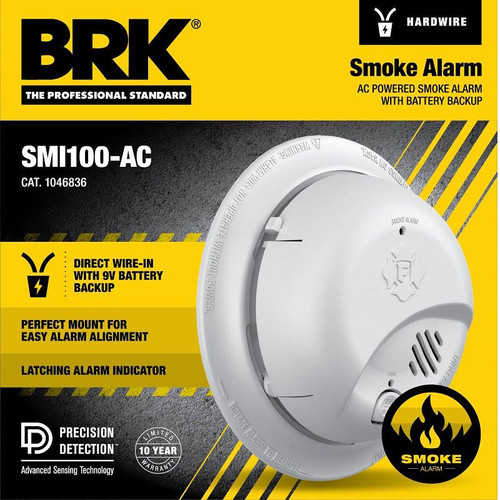 Smoke Alarm- AC Powered- Wired- With Battery Back up