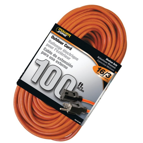 Extension Power Cord- 16/3- 100'- 10 Amp- 125 VAC- Orange