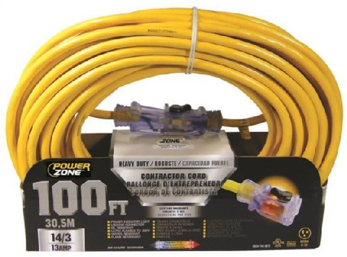 Extension Power Cord- 14/3- 100'- Grounded- Yellow