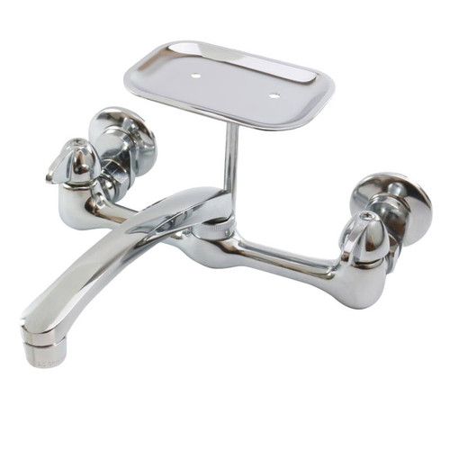 Laundry Faucet With Soap Dish- Wall Mounted- Chrome- 8" Spout