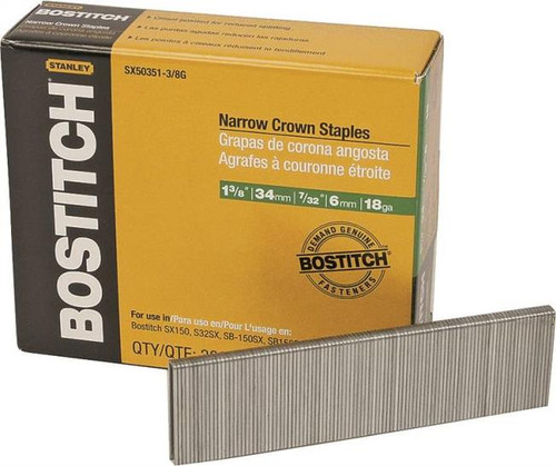 Stanley Bostitch- Narrow Finish Staple- 7/32" x 1-3/8"- 18 Ga- Galvanized- 3-000 Pack