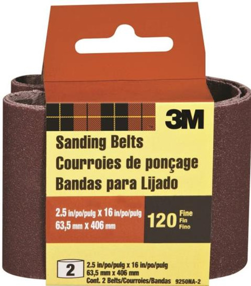 3M- Sanding Belt- 2.5" x 16"- 120 Grit- 2 Pack