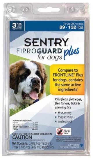 Sentry- Flea Tick- Squeeze-On- 89-132 Lb Dogs- Tubes Surry