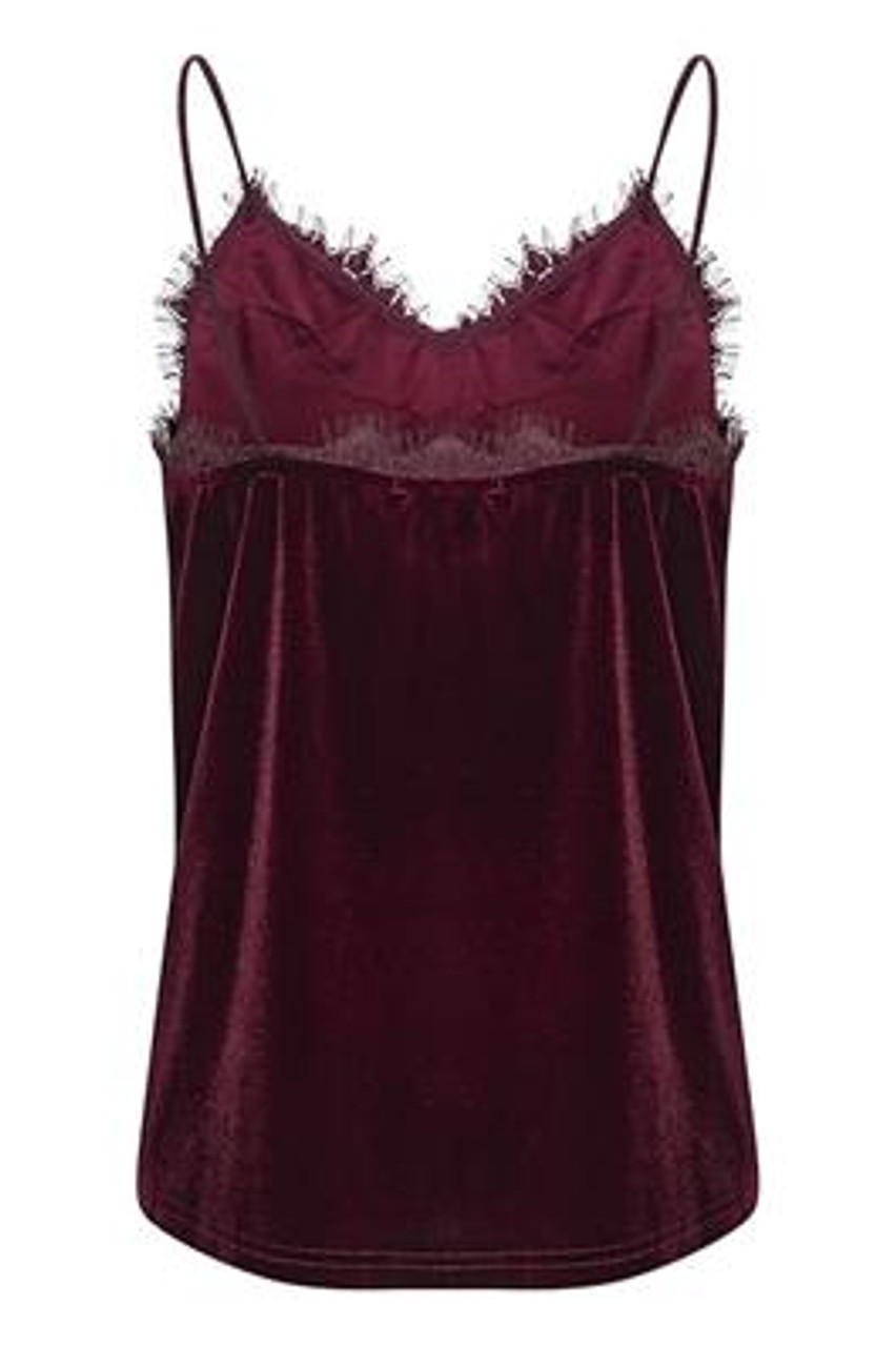 The Curated Closet - Wine Lace Trim Velvet Camisole