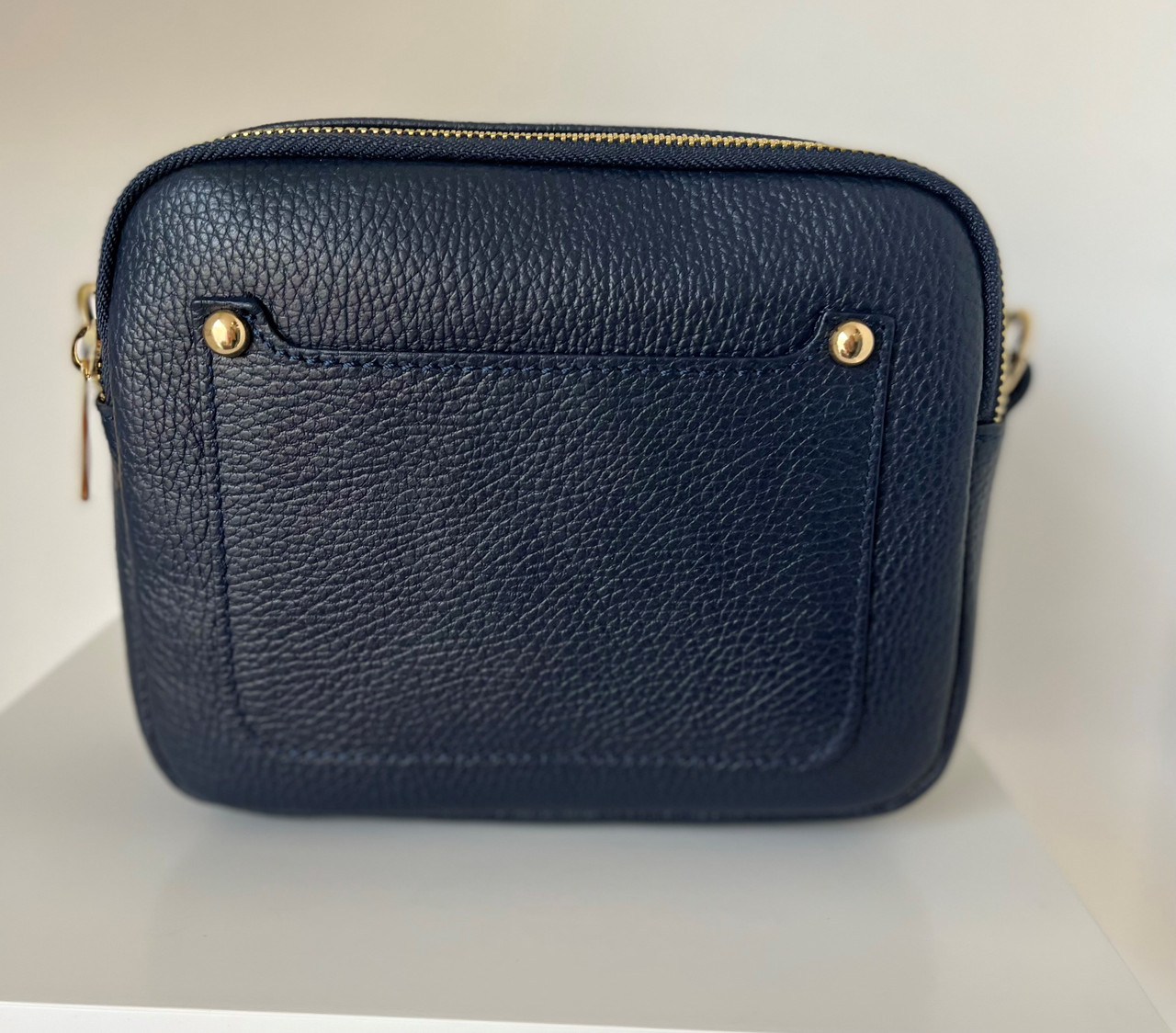 Navy Leather Double Zip Camera Bag