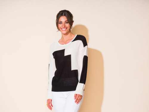 Alison Sheri Blk and Wht Square detail Sweater, A43342,