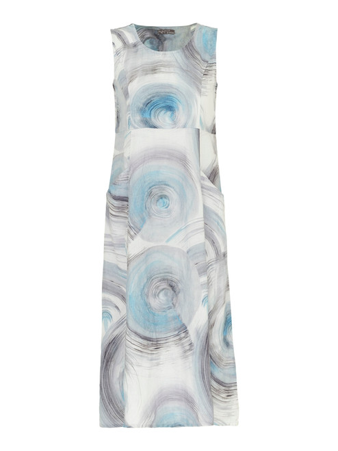 Dolcezza Blue/Grey Swirl print Linen Dress, 24755,