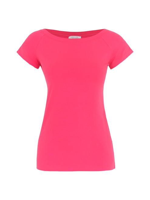 Dolcezza Plain wide neck top Hot Pink , 24504,