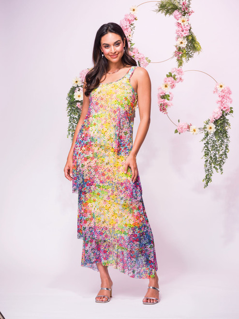 Elena Wang layered digital floral dress, A32148B,