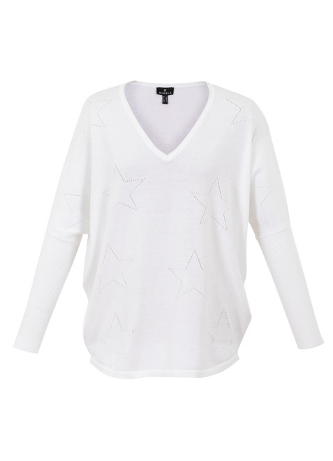 Marble Fashion Loose fit V neck sweater, 7010, White