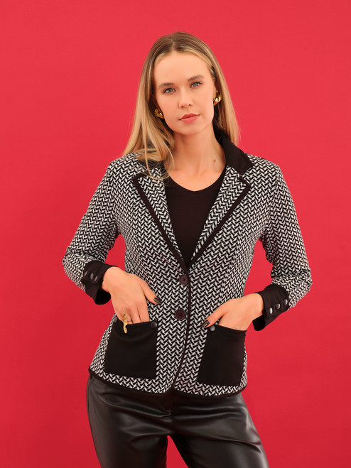 Dolcezza black/white Herringbone Blazer, 75113,