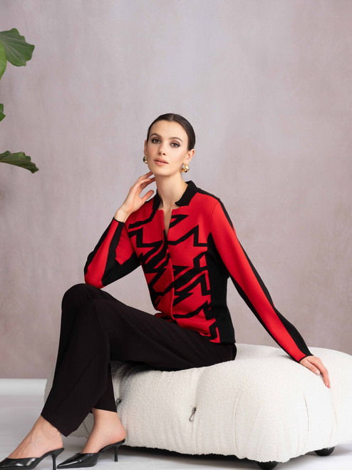 Alison Sheri Red/Black Hounds tooth knit Jacket , A46432,
