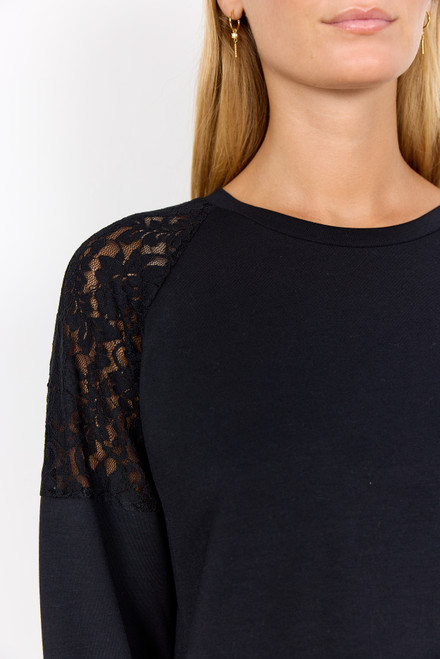Soya Concept Black Banu lace sleeve Sweatshirt, Soya Concept Black Banu lace sleeve Sweatshirt,