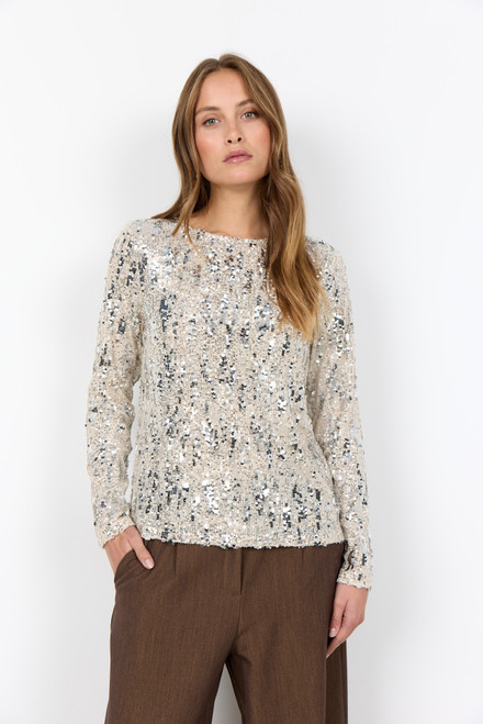 Soya Concept Silver and white sequin long sleeved top,