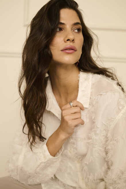 Cream Clothing Eyelash texture off white blouse,