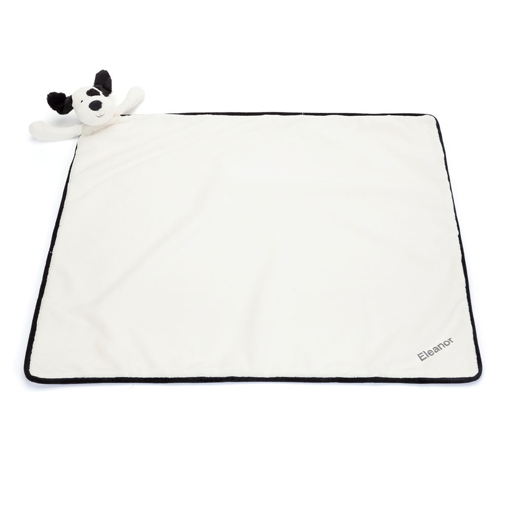 Personalized Bashful Black & Cream Puppy Blankie - Official Jellycat