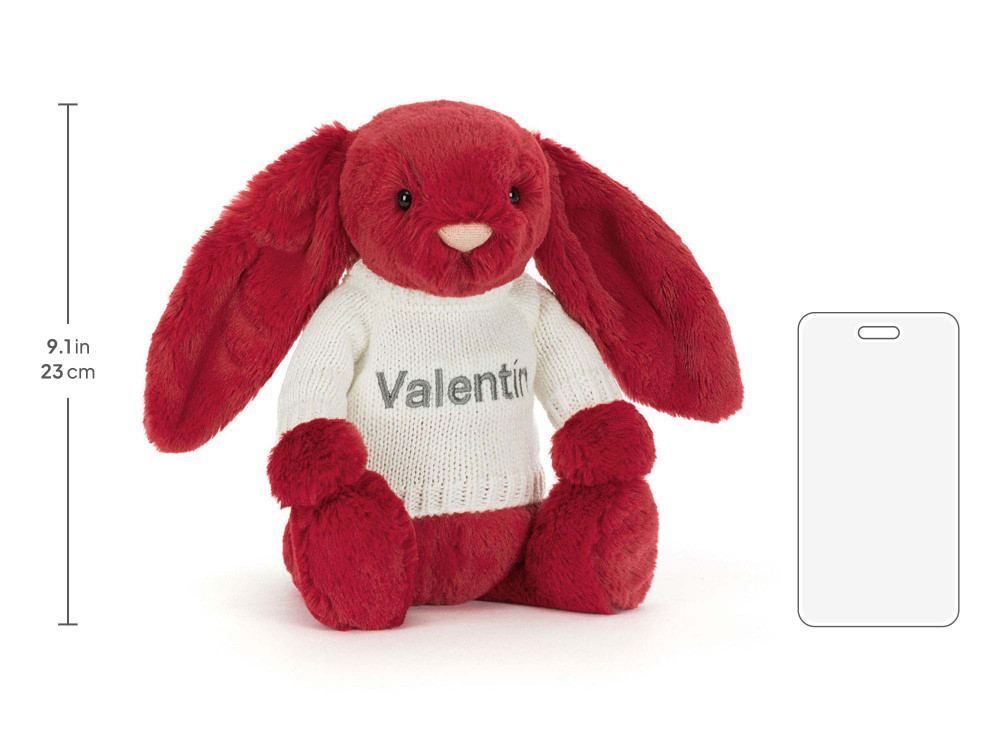 Bashful Luxe Bunny Scarlett with Personalized Cream Jumper, size chart