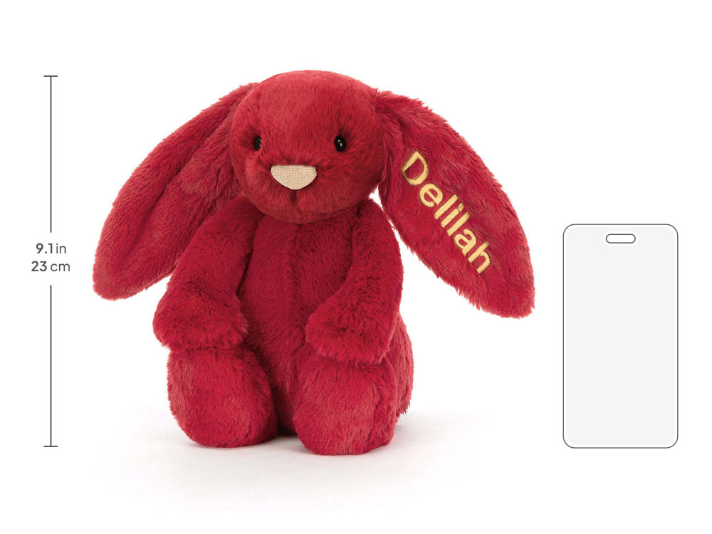 Personalized Bashful Luxe Bunny Scarlett Medium, size chart