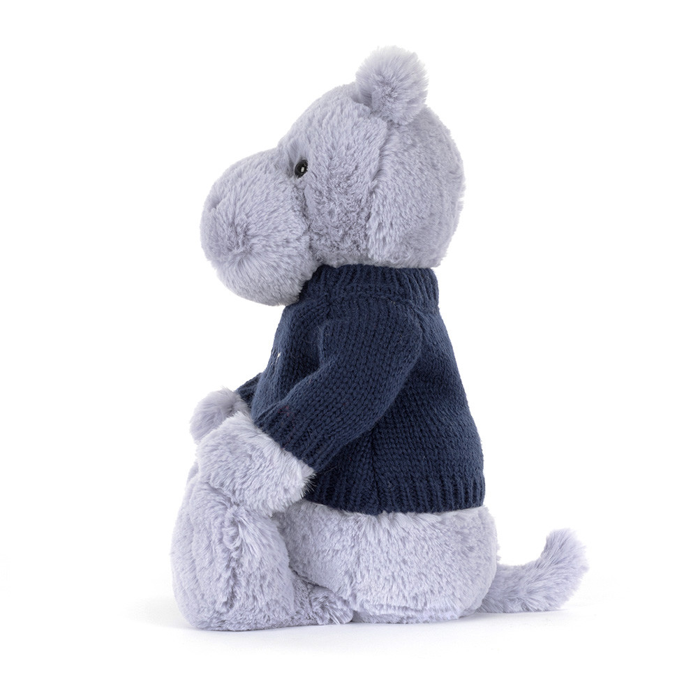 Bashful Hippo with Personalized Navy Jumper - Official Jellycat