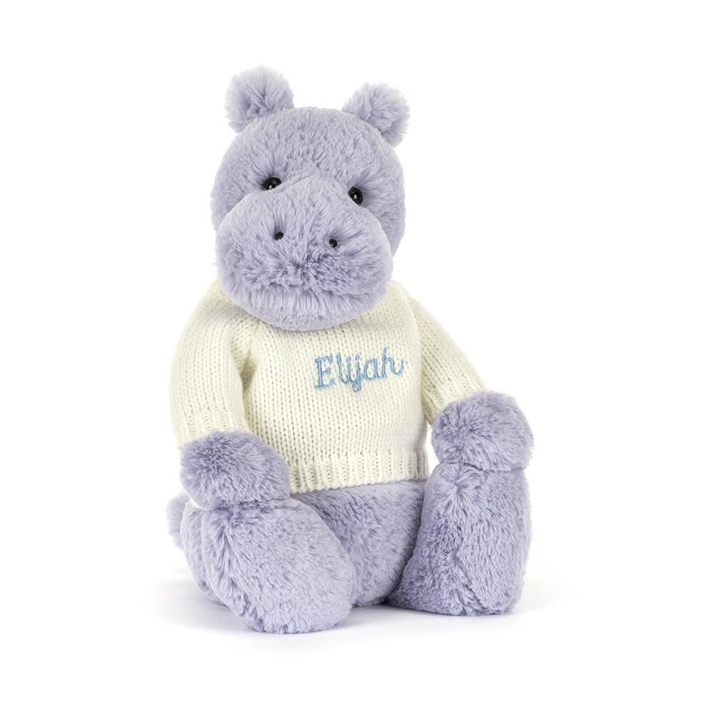 Bashful Hippo with Personalized Cream Jumper - Official Jellycat