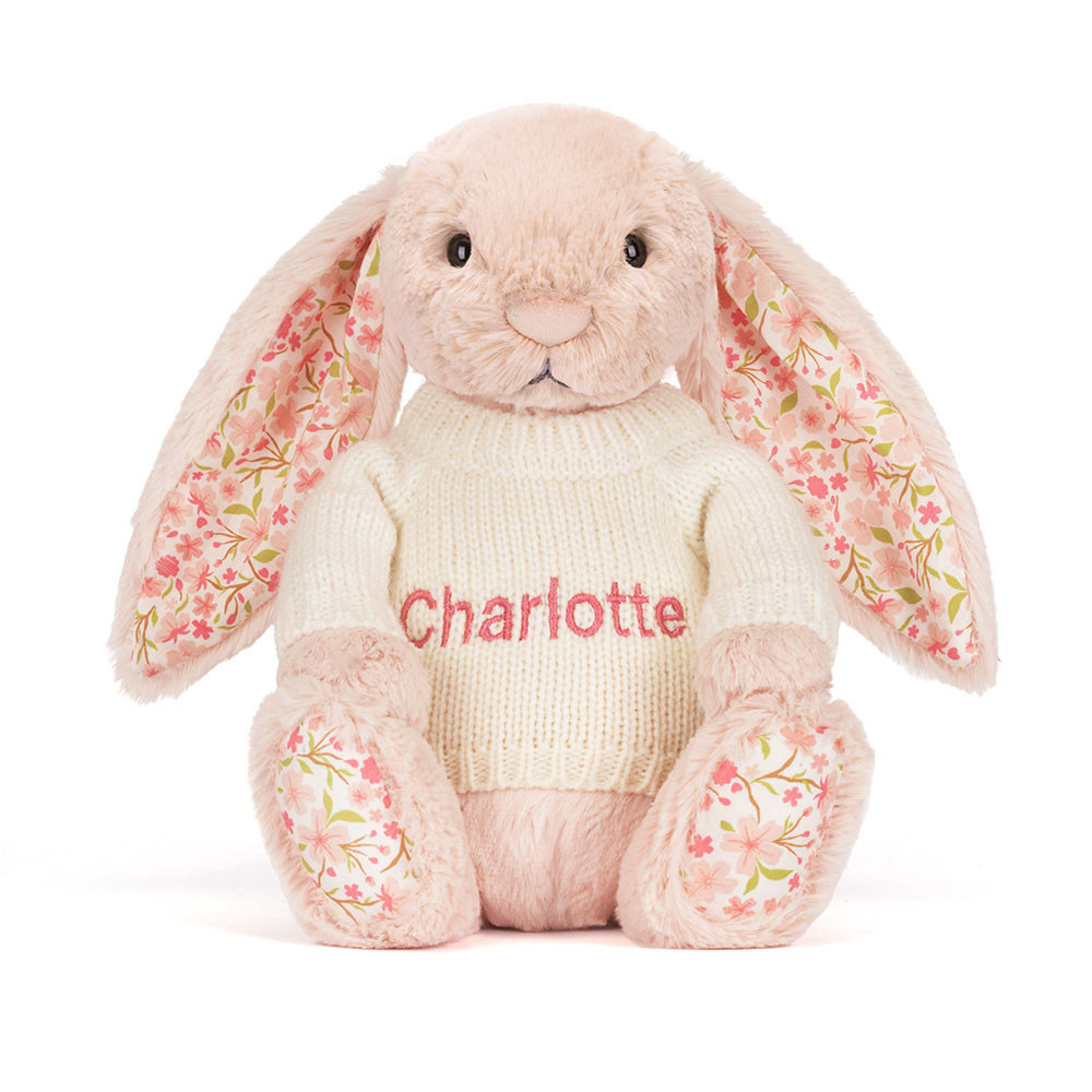 Bashful Blush Bunny 'Cherry' with Personalized Cream Jumper