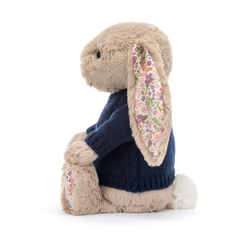 Bashful Beige Bunny 'Petal' with Personalized Navy Jumper
