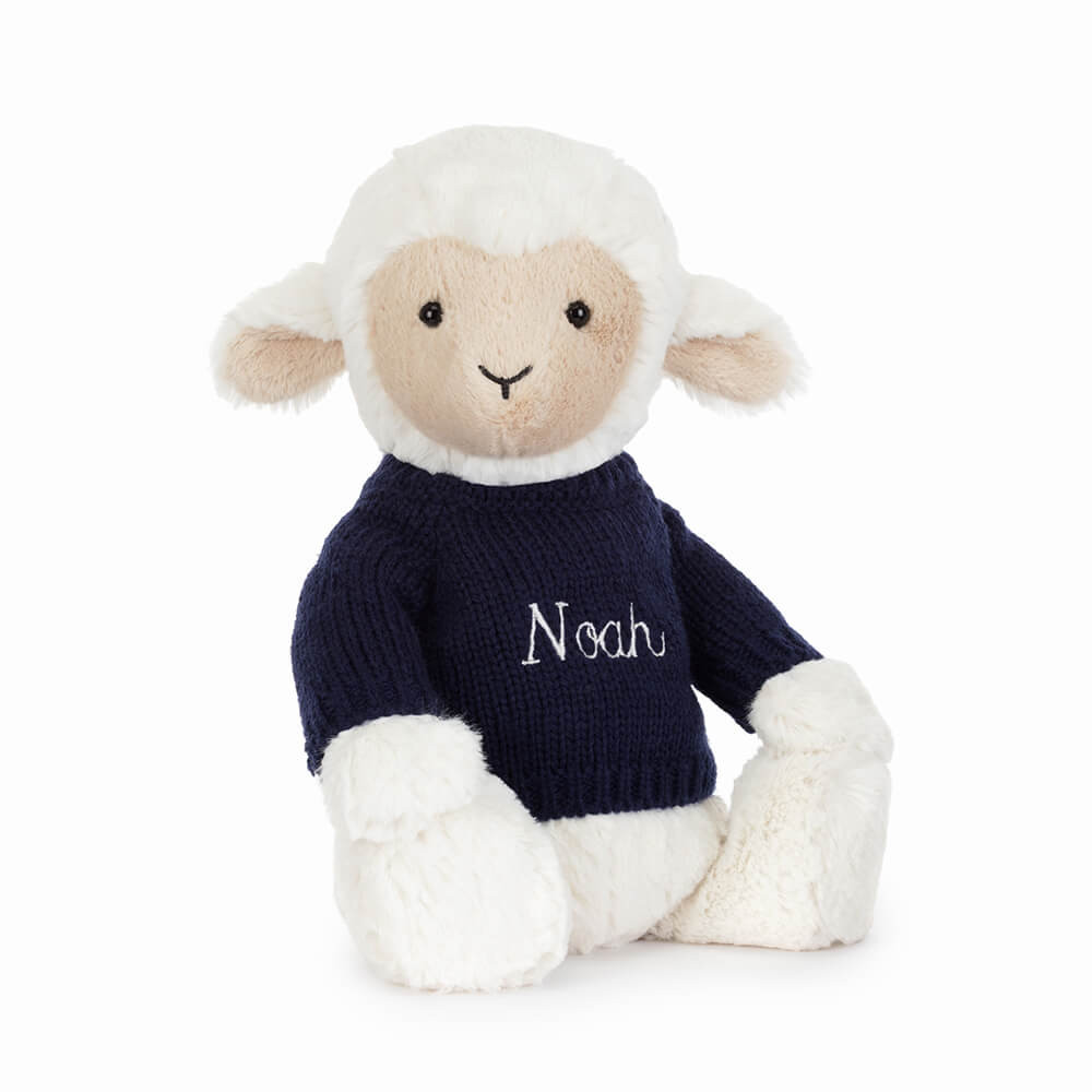 Skipson Lamb with Personalized Navy Jumper - Official Jellycat