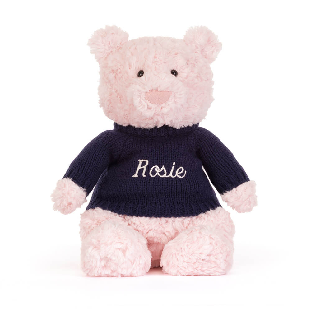 Leola Bear with Personalized Navy Jumper - Official Jellycat