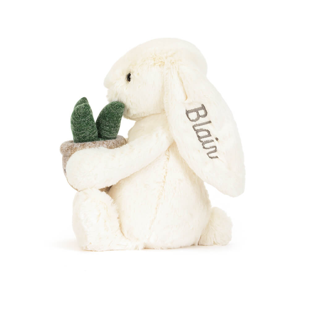 ジェリーキャット　Cream Bunny With Plantうさぎ　ぬいぐるみ Personalized Cream Bunny with Plant - Official Jellycat