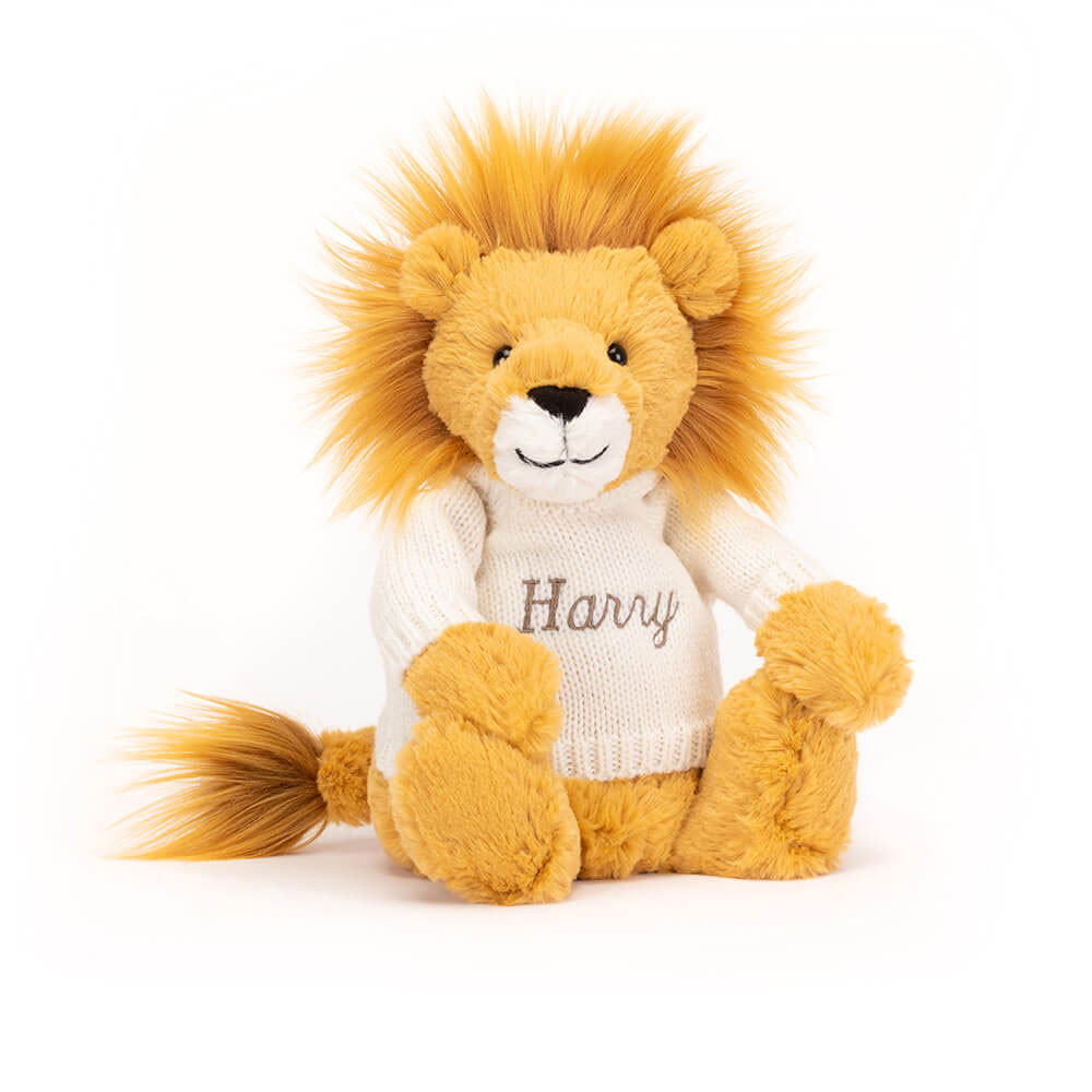 Bashful Lion with Personalized Cream Jumper - Official Jellycat