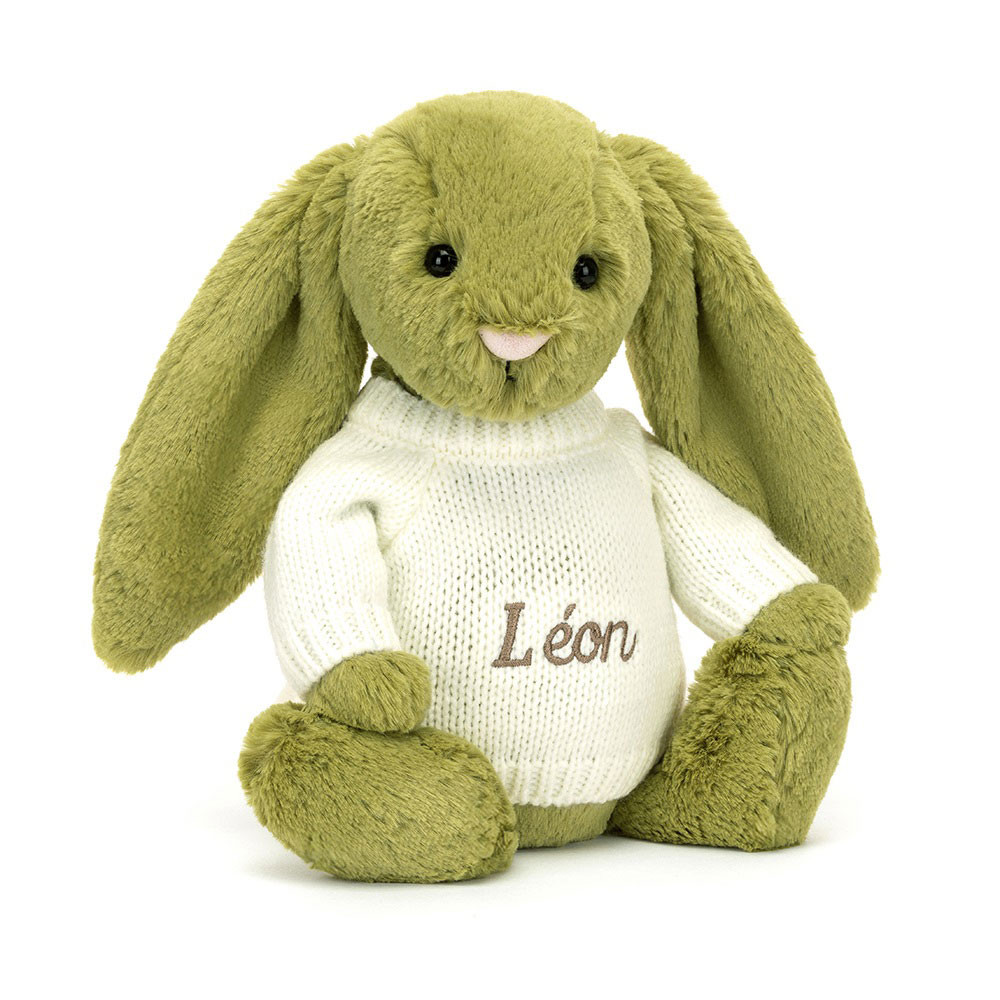 Bashful Moss Bunny with Personalized Cream Jumper - Official Jellycat