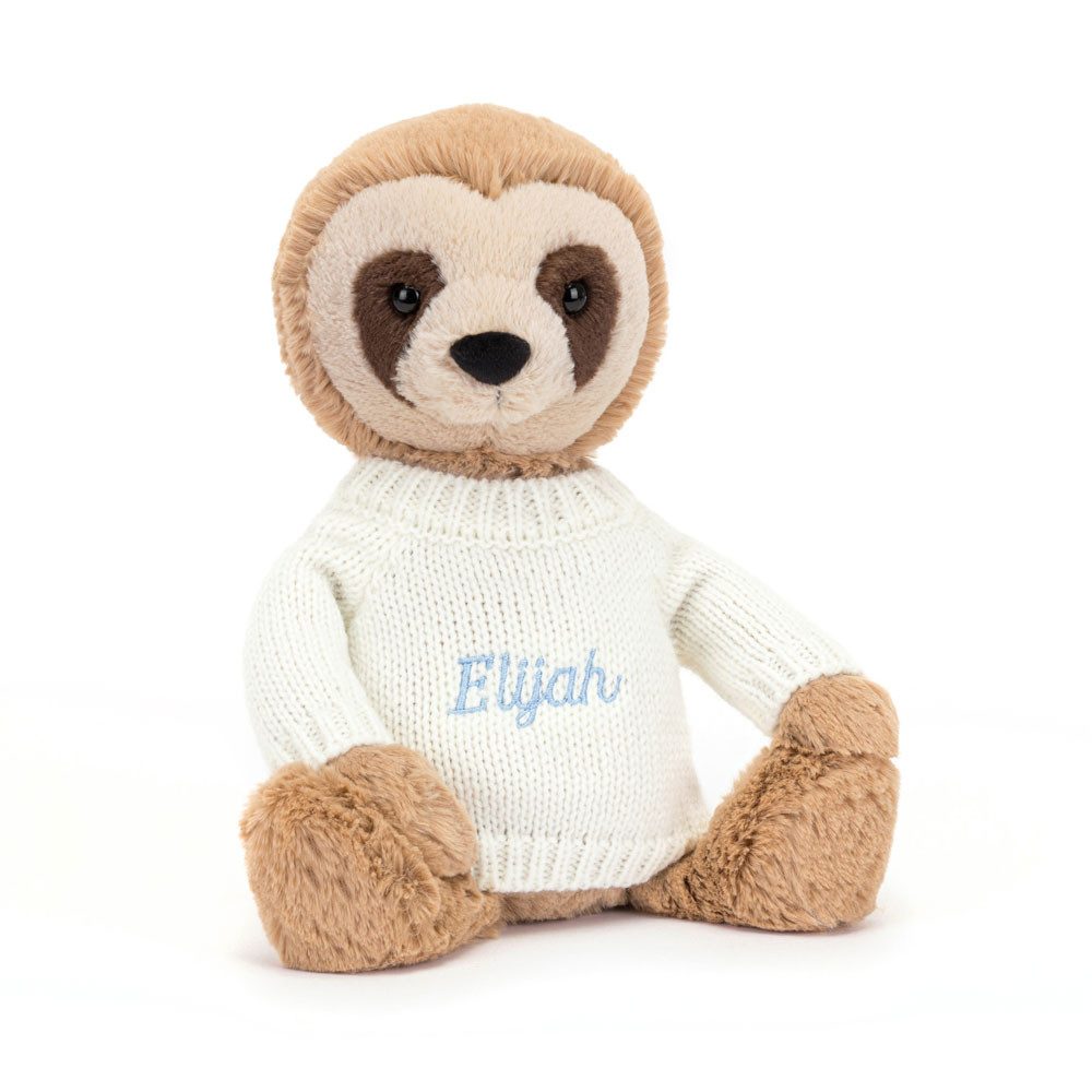 Bashful Sloth with Personalized Cream Jumper - Official Jellycat