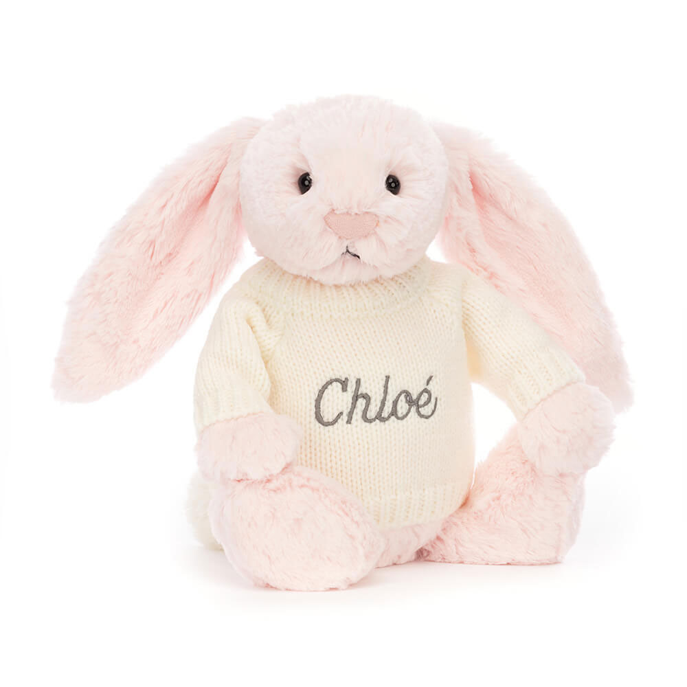 Bashful Pink Bunny with Personalized Cream Jumper - Official Jellycat