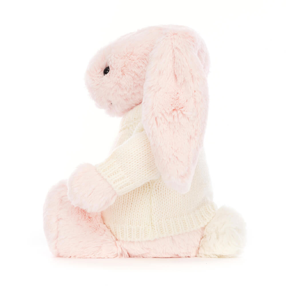 Bashful Pink Bunny with Personalized Cream Jumper - Official Jellycat