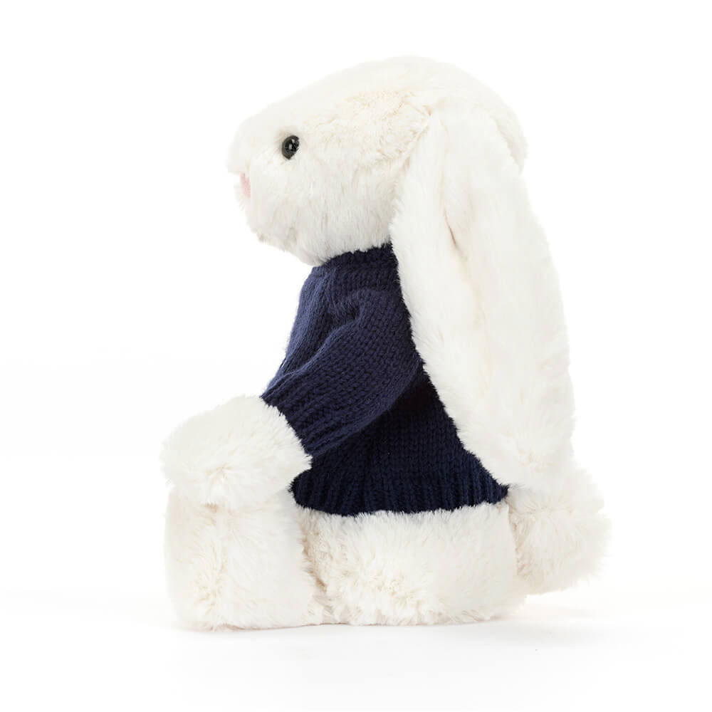 Bashful Cream Bunny with Personalized Navy Jumper - Official Jellycat