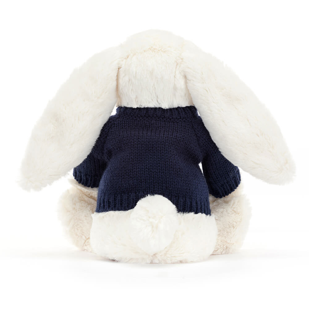 Bashful Cream Bunny with Personalized Navy Jumper - Official Jellycat