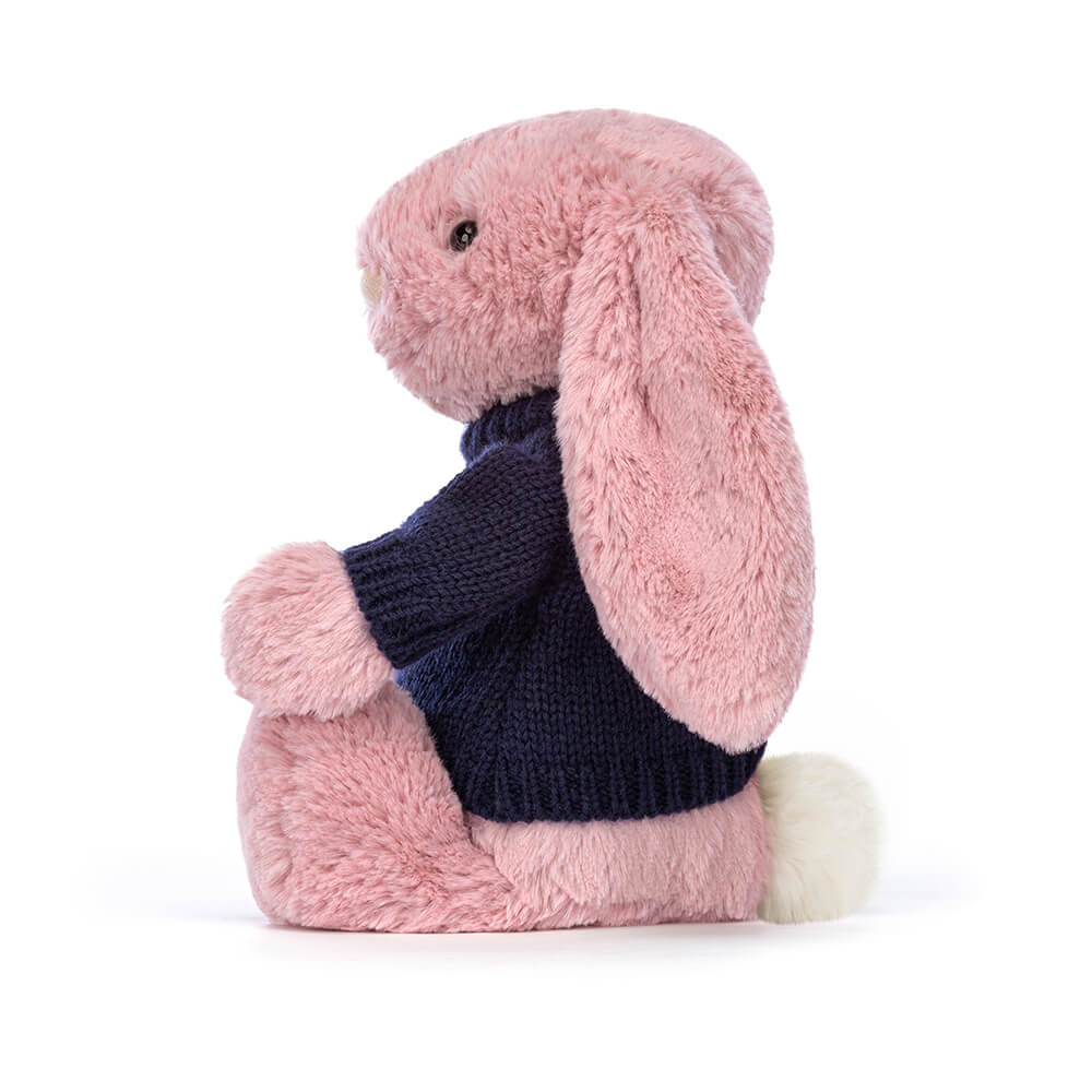 Bashful Tulip Pink Bunny with Personalized Navy Jumper - Official