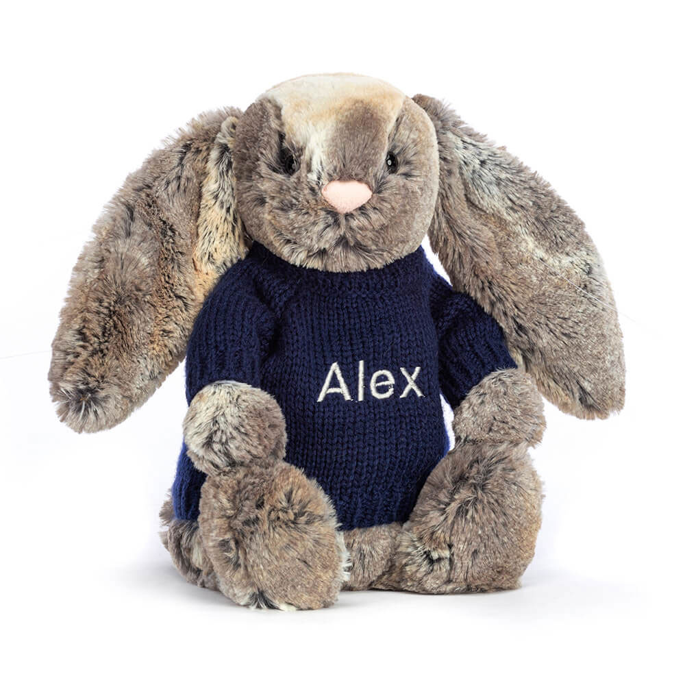 Bashful Cottontail Bunny with Personalized Navy Jumper - Official