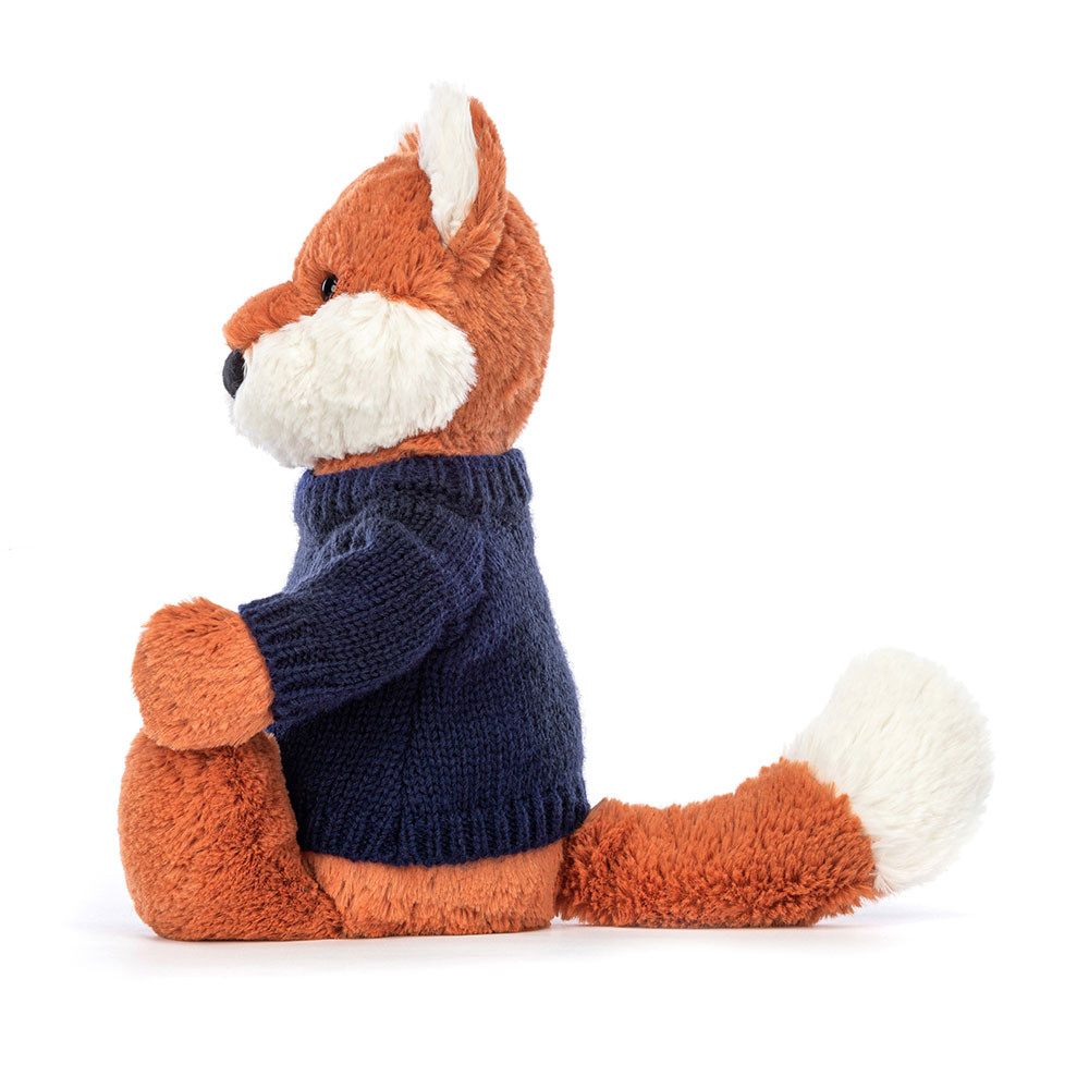 Bashful Fox Cub with Personalized Navy Jumper - Official Jellycat