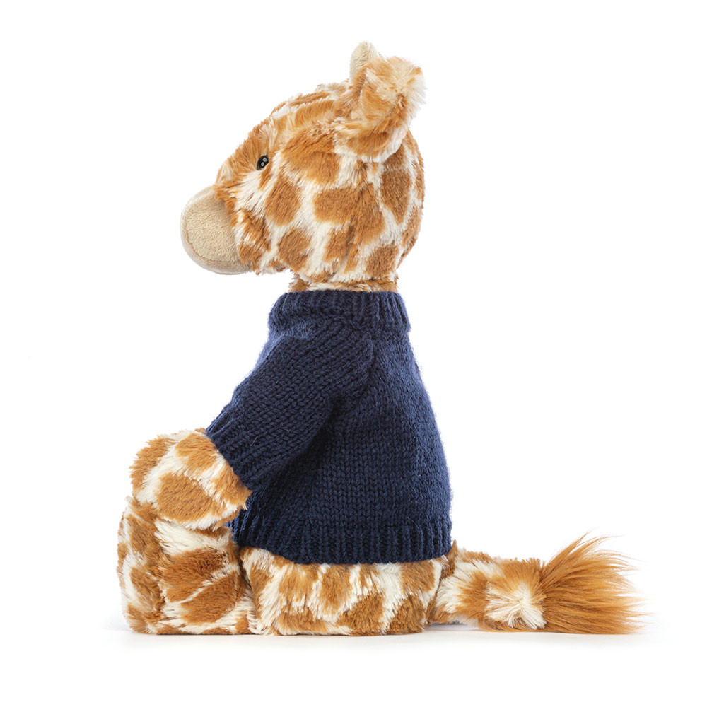 Bashful Giraffe with Personalized Navy Jumper - Official Jellycat