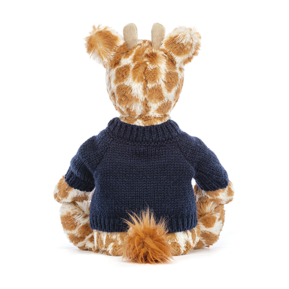 Bashful Giraffe with Personalized Navy Jumper - Official Jellycat