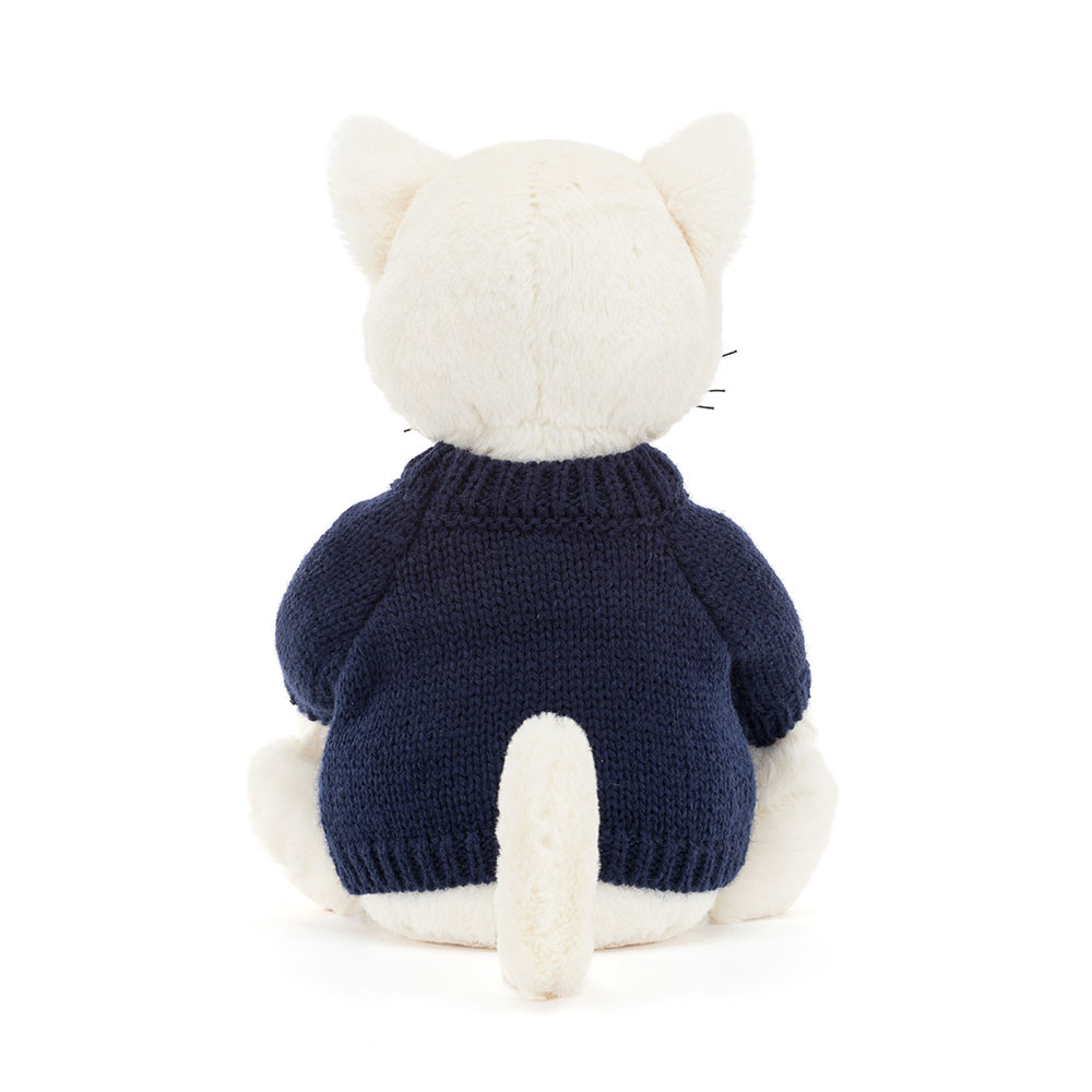 Bashful Cream Kitten with Personalized Navy Jumper - Official Jellycat
