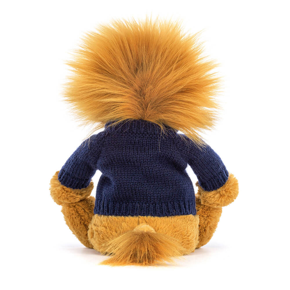 Bashful Lion with Personalized Navy Jumper - Official Jellycat