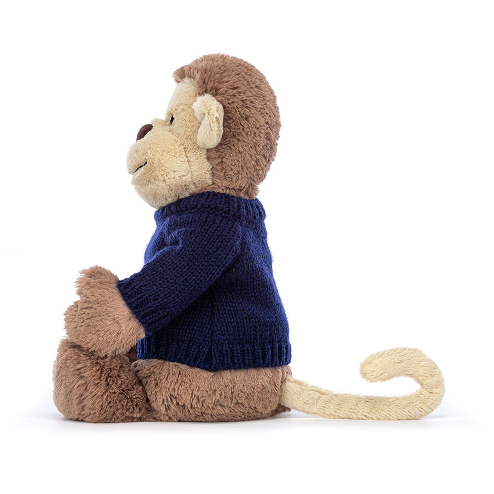 Bashful Monkey with Personalized Navy Jumper - Official Jellycat