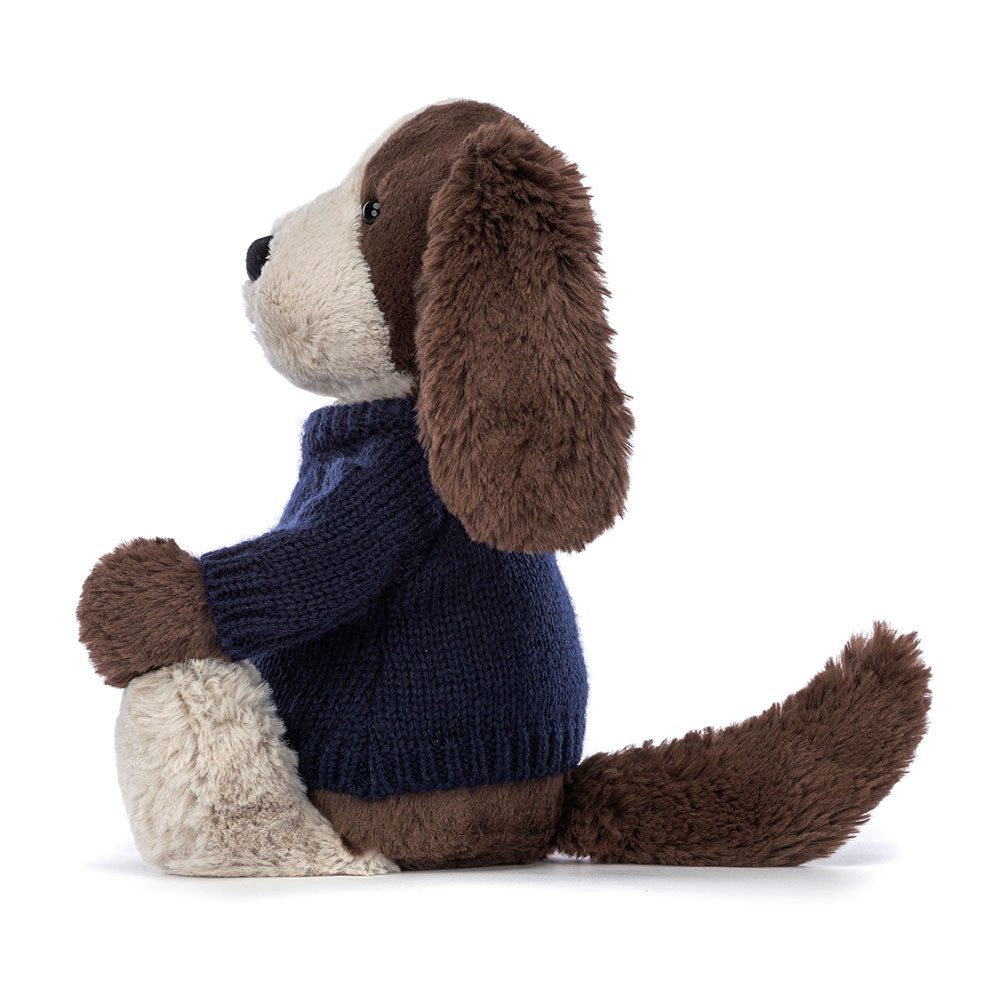 Bashful Fudge Puppy with Personalized Navy Jumper - Official Jellycat
