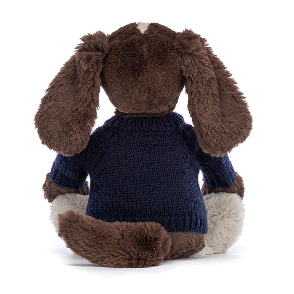 Bashful Fudge Puppy with Personalized Navy Jumper - Official Jellycat